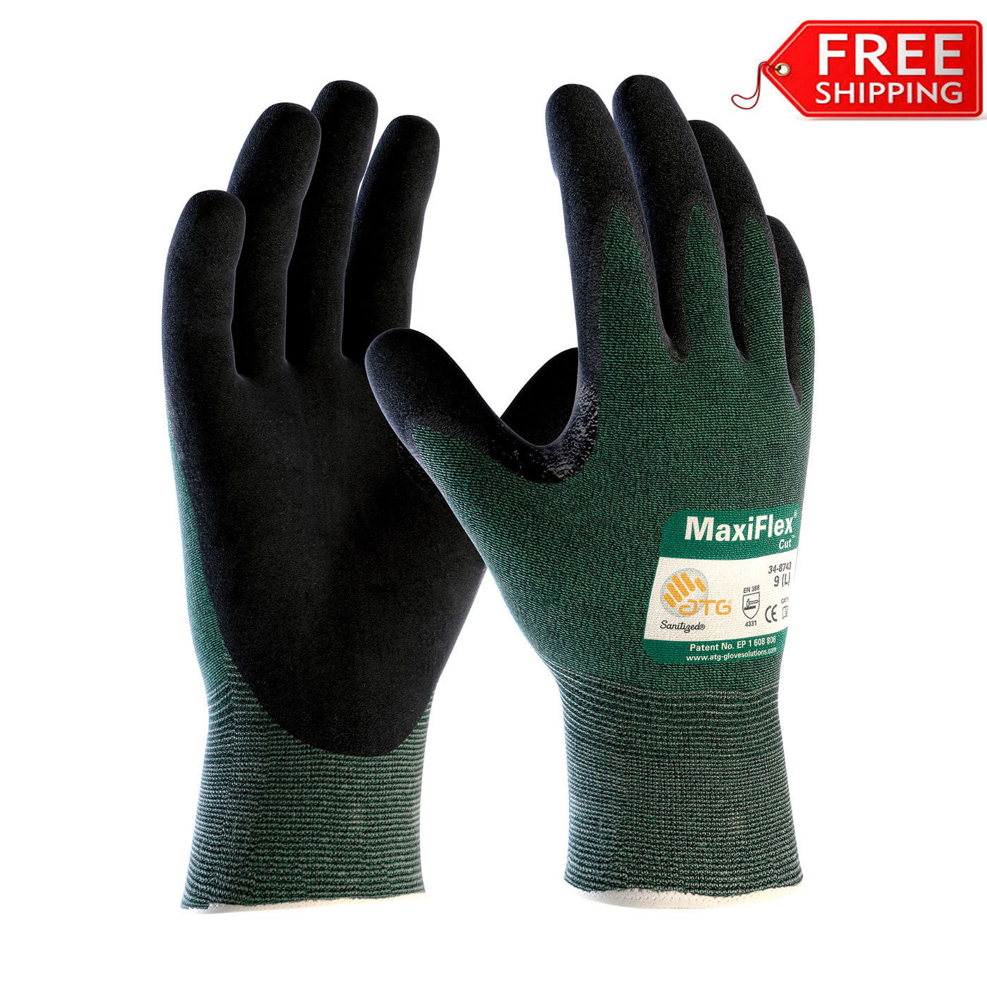 MaxiFlex Cut 34-8743 Cut Resistant Work Gloves by ATG, Free Shipping! ANSI  Cut Level A2 (1 Dozen)