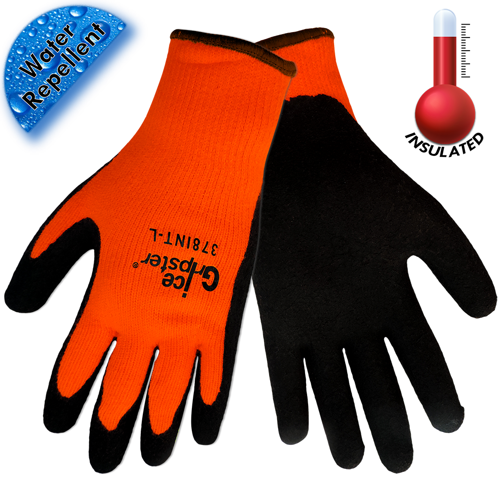 Winter Work Gloves for Men and Women, Thermal Insulated Freezer Gloves,  100% Latex Coating, T1 & T3, Orang & Green, 2 Pairs, Medium