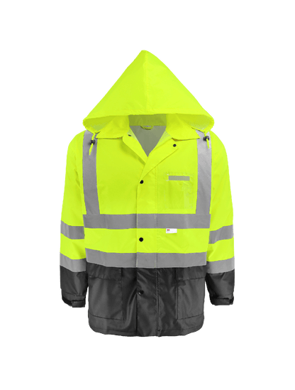 FrogWear® HV High-Visibility Yellow/Green Polyurethane Coated 150D Oxford Polyester Rain Jacket - GLO-1500