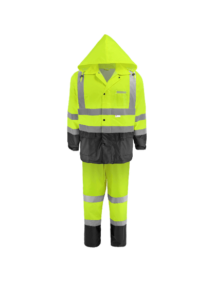 Global Glove & Safety FrogWear® HV High-Visibility Yellow/Green Two-Piece Rain Suit Polyurethane Coated 150D Oxford Polyester - GLO-1590