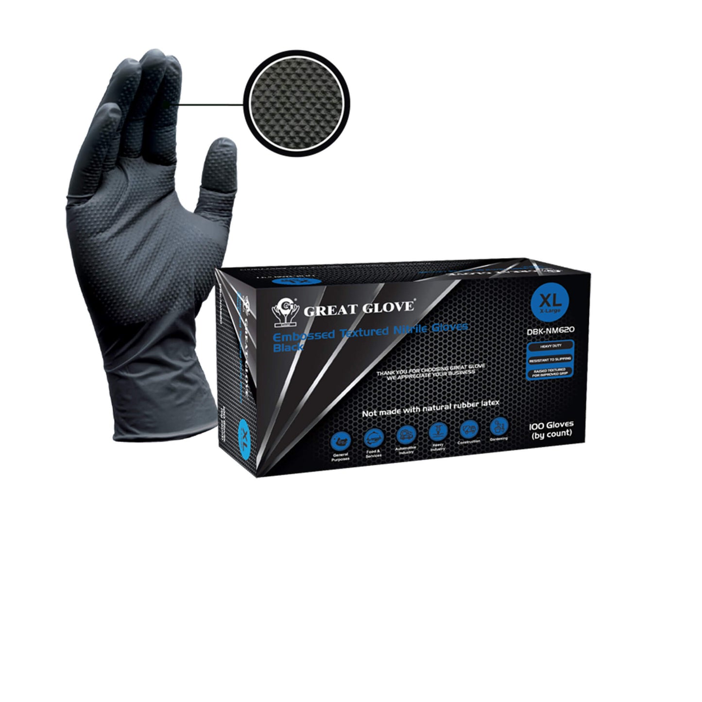 Great Glove 3D 6 Mil Black Nitrile Diamond Grip Industrial Gloves