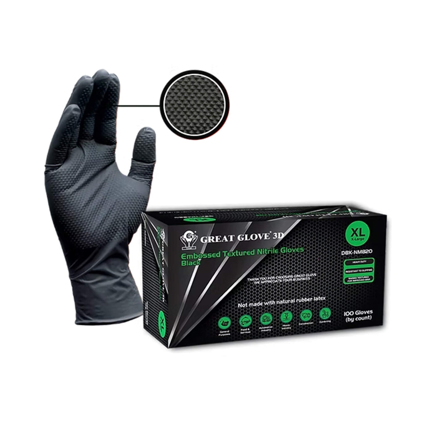 8 Mil Diamond Grip Black Nitrile Gloves