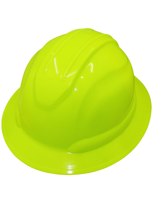 Head Protection High-Visibility Yellow/Green Unvented Full Brim Style Hard Hat With Six-Point Ratchet Suspension - HH-F1-YG